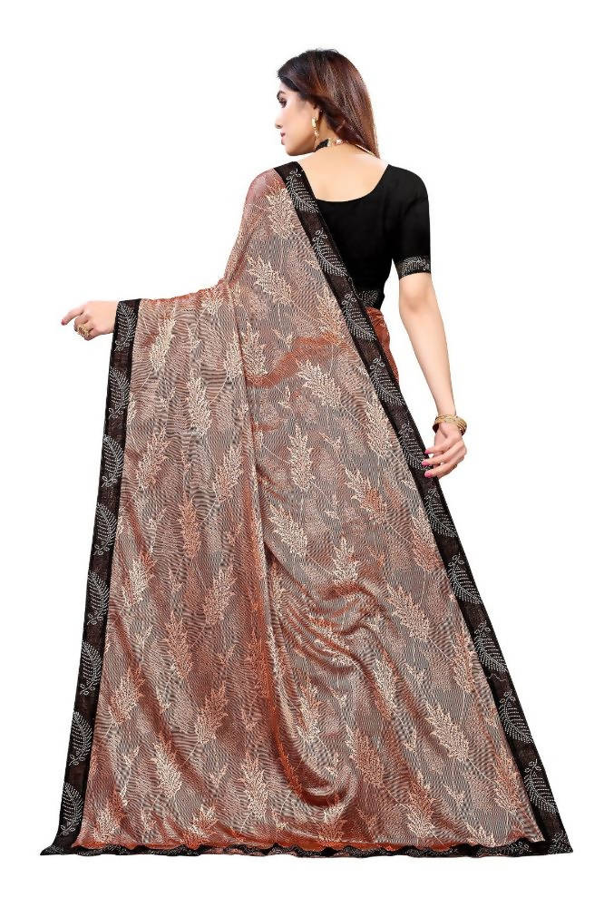 Vamika Brown Malai Silk Embroidery Saree