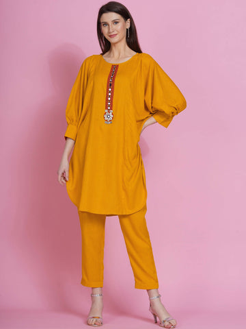 Women Republic Yellow Rayon Boxed Kurta With Pants - Distacart