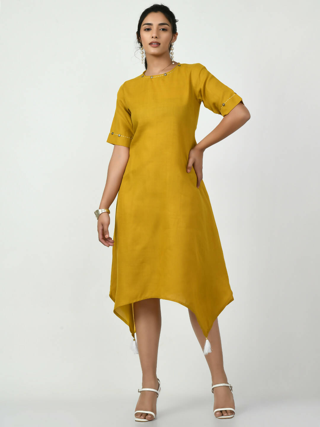 Myshka Women's Mustard A-Line Solid Kurta - Distacart