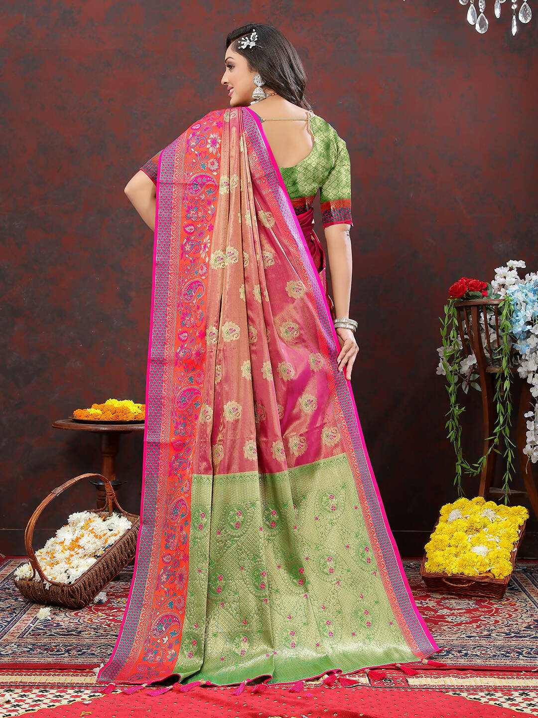Lorenvalley Fashion Magenta Kanjivaram Silk Woven Design with Zari Weaving Saree - Distacart