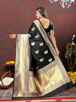 Thumbnail for Lorenvalley Fashion Black Soft Silk Woven Design Gold Zari Weaving Saree - Distacart