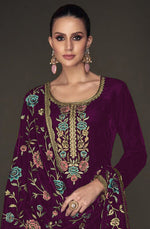 Thumbnail for Lorenvalley Fashion Women Purple Velvet Embroidered Salwar Suit Material - Distacart