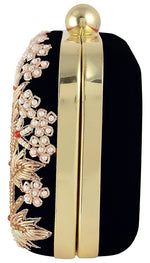 Thumbnail for Jaishri Handicrafts Pearl Floral Clutch Carbon Black