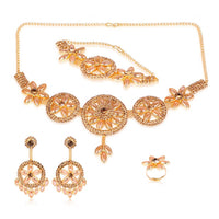 Thumbnail for Tehzeeb Creations Golden Plated Combo Set Of Necklace, Earring, Ring, And Bracelet