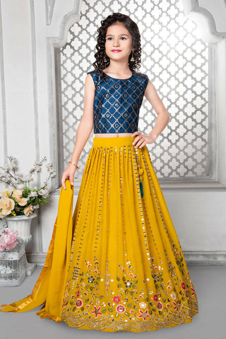 Kids Wedding Designer Yellow Fox Georgette Lehenga Choli - Aaradhna - Distacart