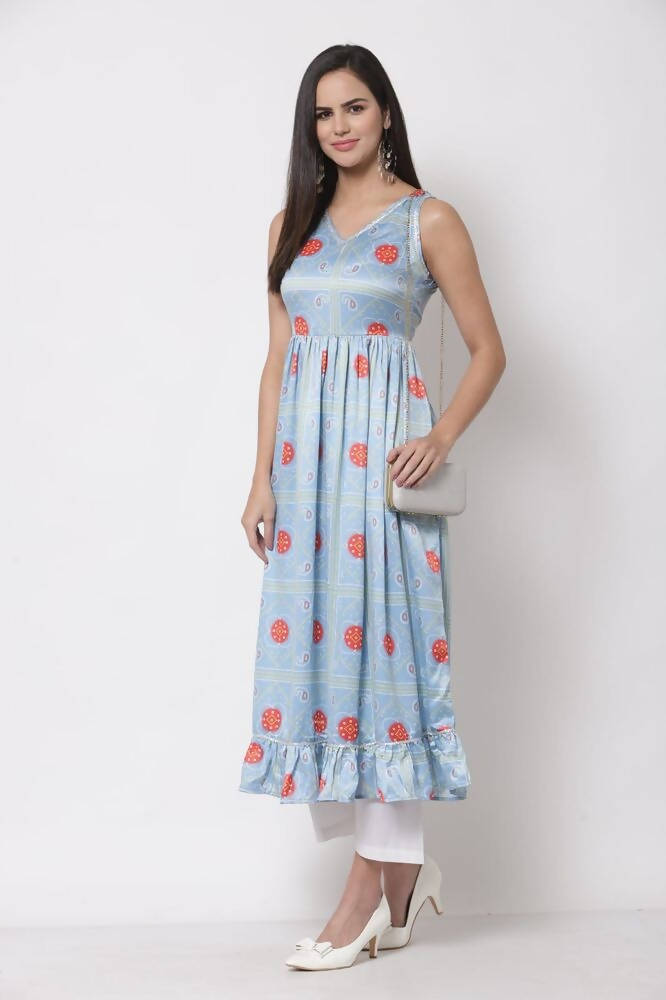 Myshka Cotton Printed Sleeveless Round Neck Multicolor Casual Women's Dress