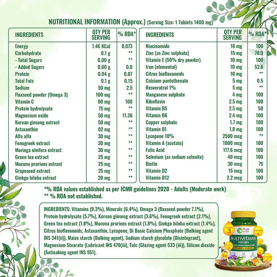 Pure Nutrition Multivitamin For Men Veg Tablets - Distacart