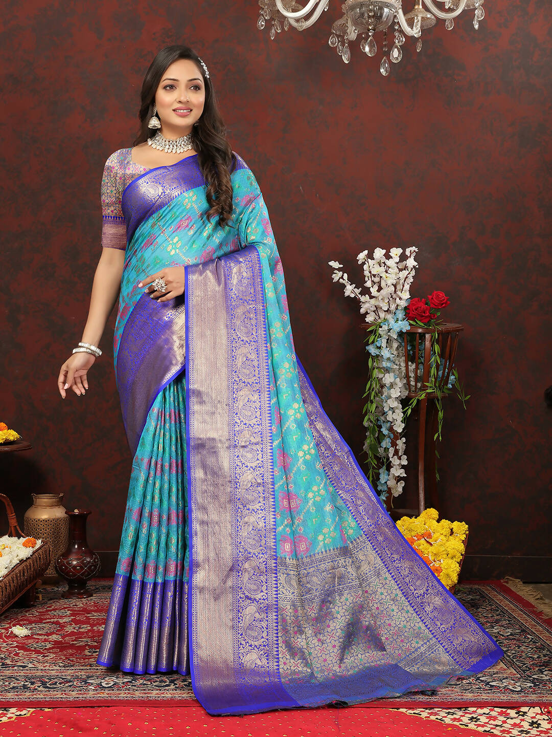 Lorenvalley Fashion Skyblue Cotton Woven Design Zari Meenakari Weaving Saree - Distacart