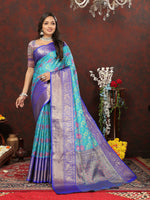 Thumbnail for Lorenvalley Fashion Skyblue Cotton Woven Design Zari Meenakari Weaving Saree - Distacart