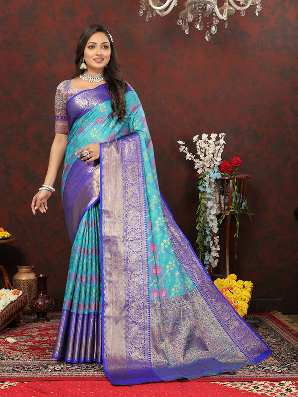 Lorenvalley Fashion Skyblue Cotton Woven Design Zari Meenakari Weaving Saree - Distacart
