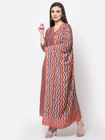 Thumbnail for Myshka Women's Dark Pink Cotton Solid 3/4 Sleeve V Neck Casual Anarkali Kurta Dupatta Set
