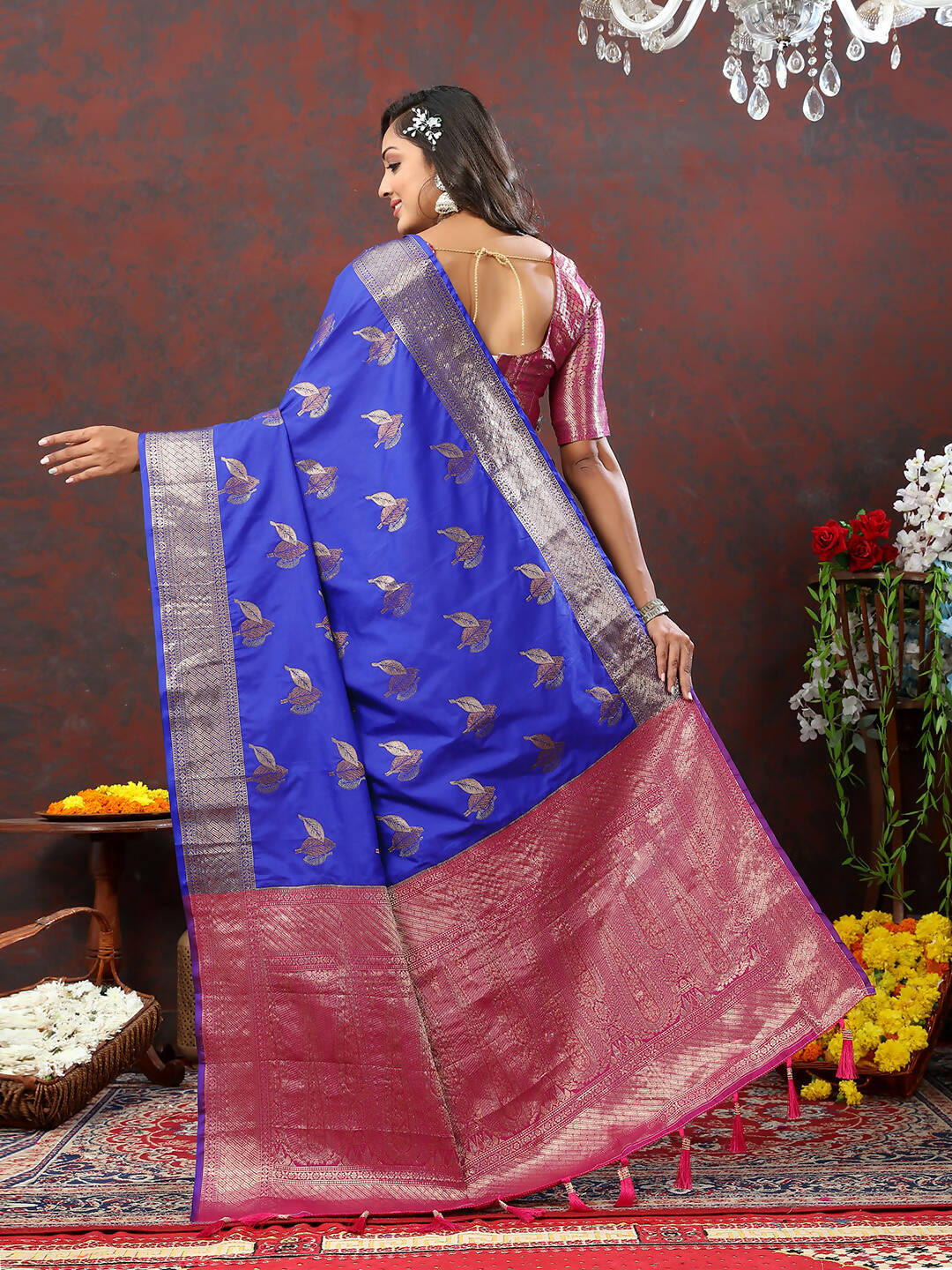 Lorenvalley Fashion Blue Soft Silk Woven Design Zari Weaving Saree - Distacart