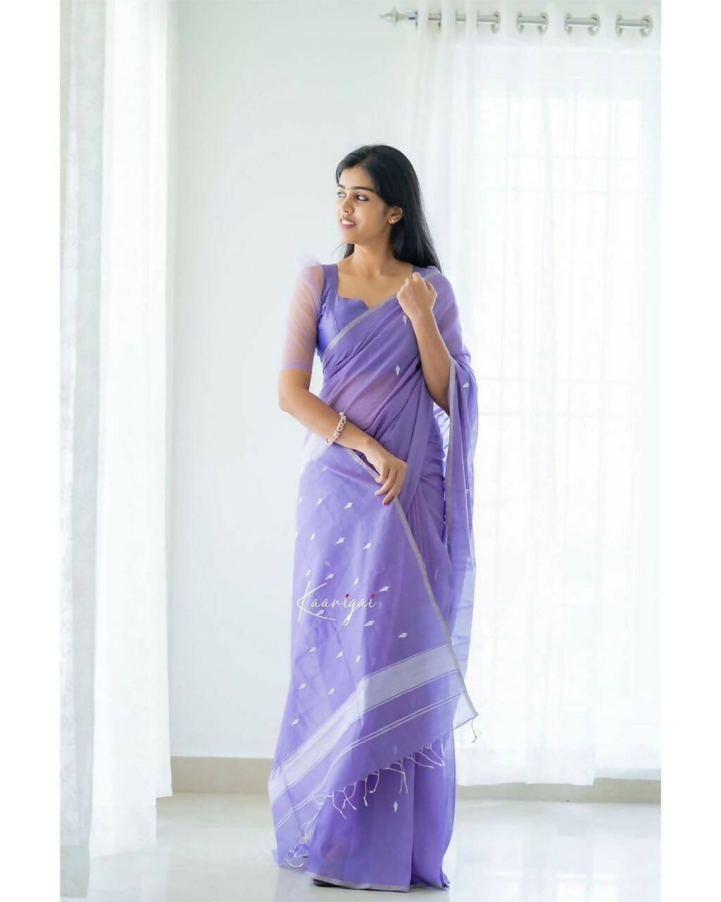 DEIANA'S Beautiful Golden Jari with New Design Soft Cotton Saree - Lavender - Distacart