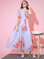 Thumbnail for Myshka Women's Grey Floral Printed Empire Dress - Distacart