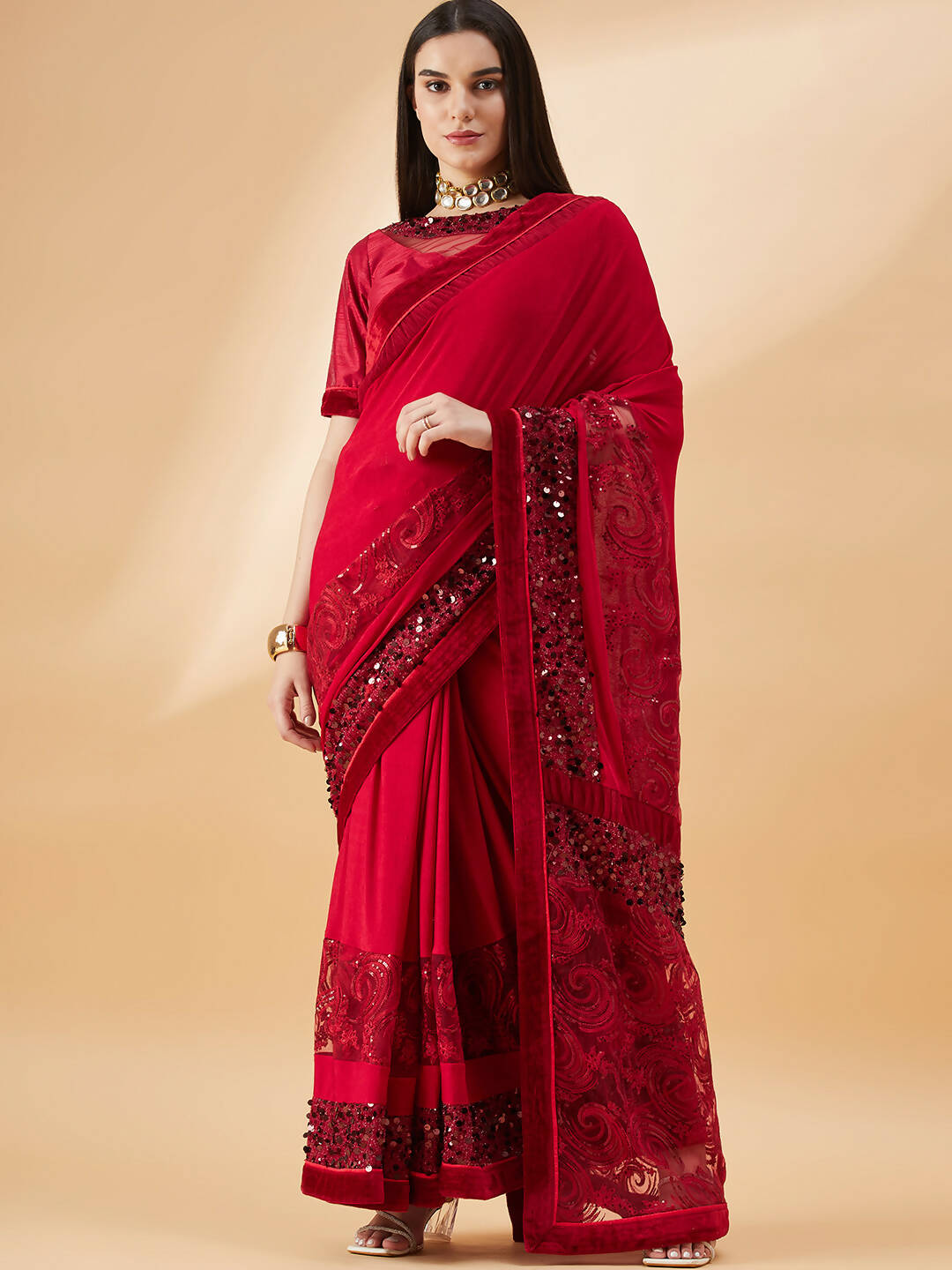 Mauve Lycra Resham And Sequins Embroidery Saree - Norita Hit Design - Distacart