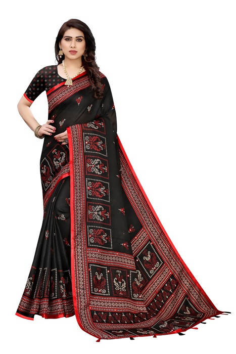 Vamika Embroidery Black Jute Silk Saree (Jhulka Black)