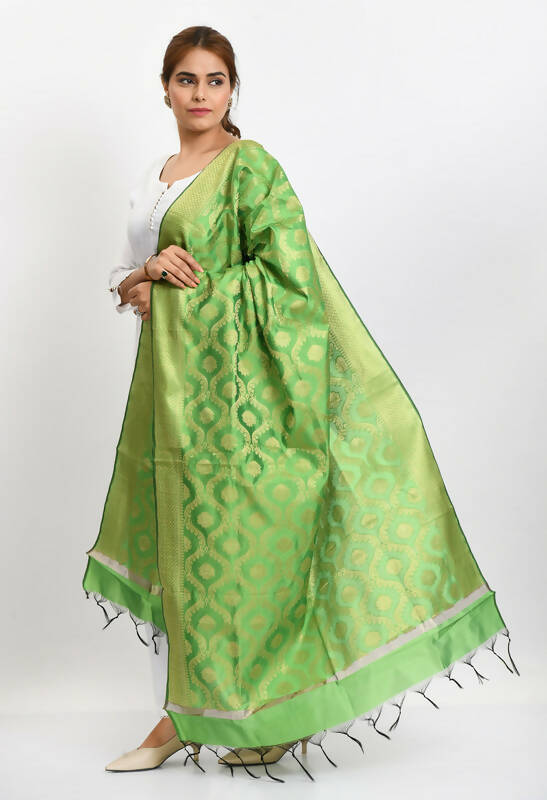 Mominos Fashion Moeza Women's Banarsi Silk All Over Woven Design Parrot Green Dupatta - Distacart