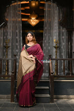 Thumbnail for Very Much Indian VMI Exclusive Designer! Handloom Cotton Silk Saree With Sleek Golden Border - Maroon Shade - Distacart