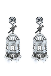 Thumbnail for Tehzeeb Creations Oxidised Earrings With White Pearl And Bird Design