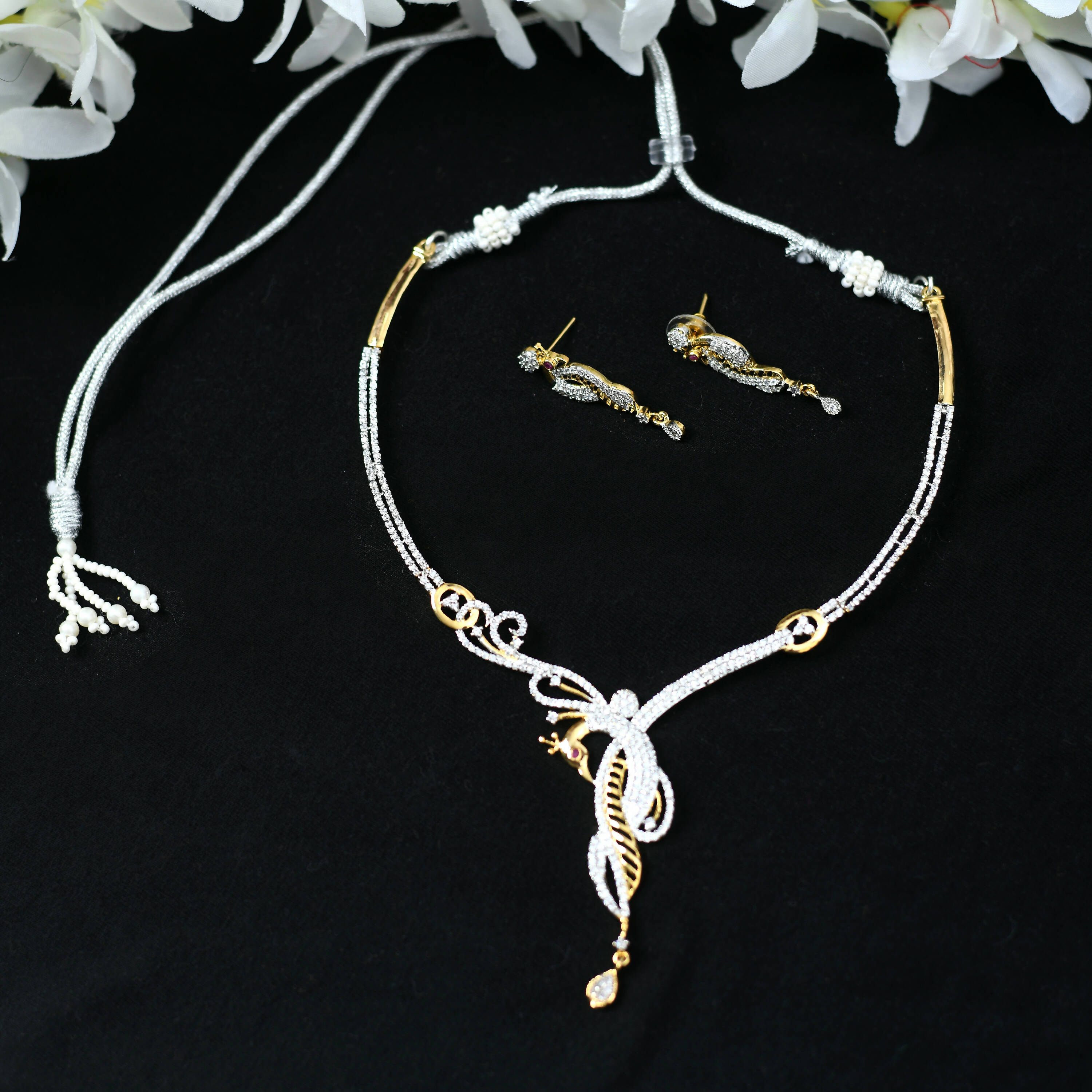 Mominos Fashion Johar Kamal Silver-Plated American Diamond Choker Set - Distacart