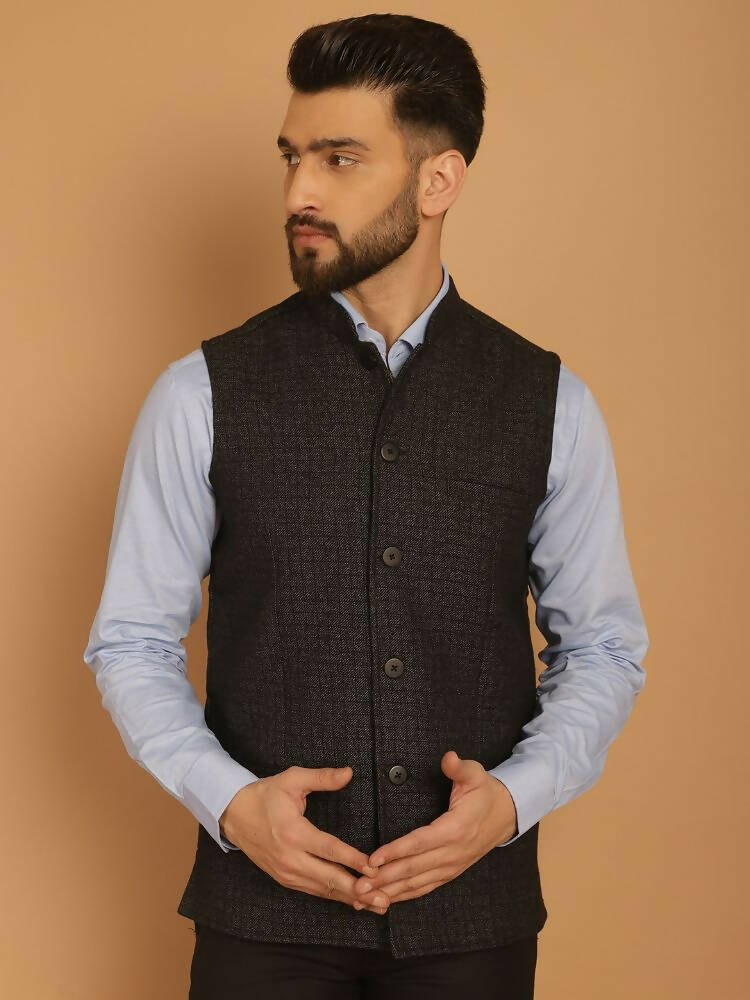 Even Apparels Pure Wool Nehru Jacket - Black - Distacart