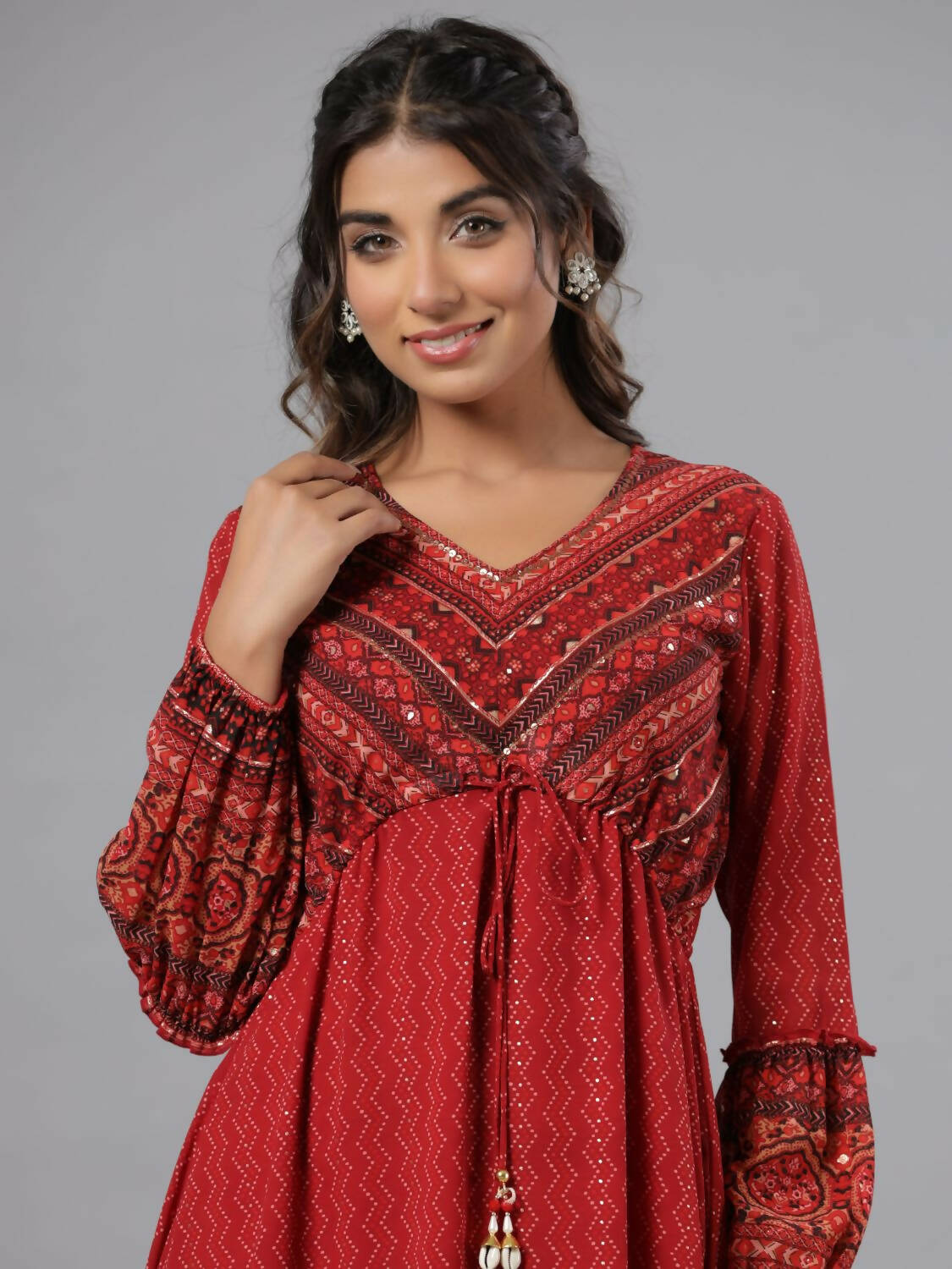 Juniper Women Rust Georgette Printed Midi Dress - Distacart