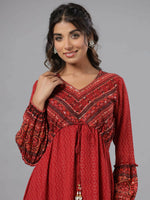 Thumbnail for Juniper Women Rust Georgette Printed Midi Dress - Distacart