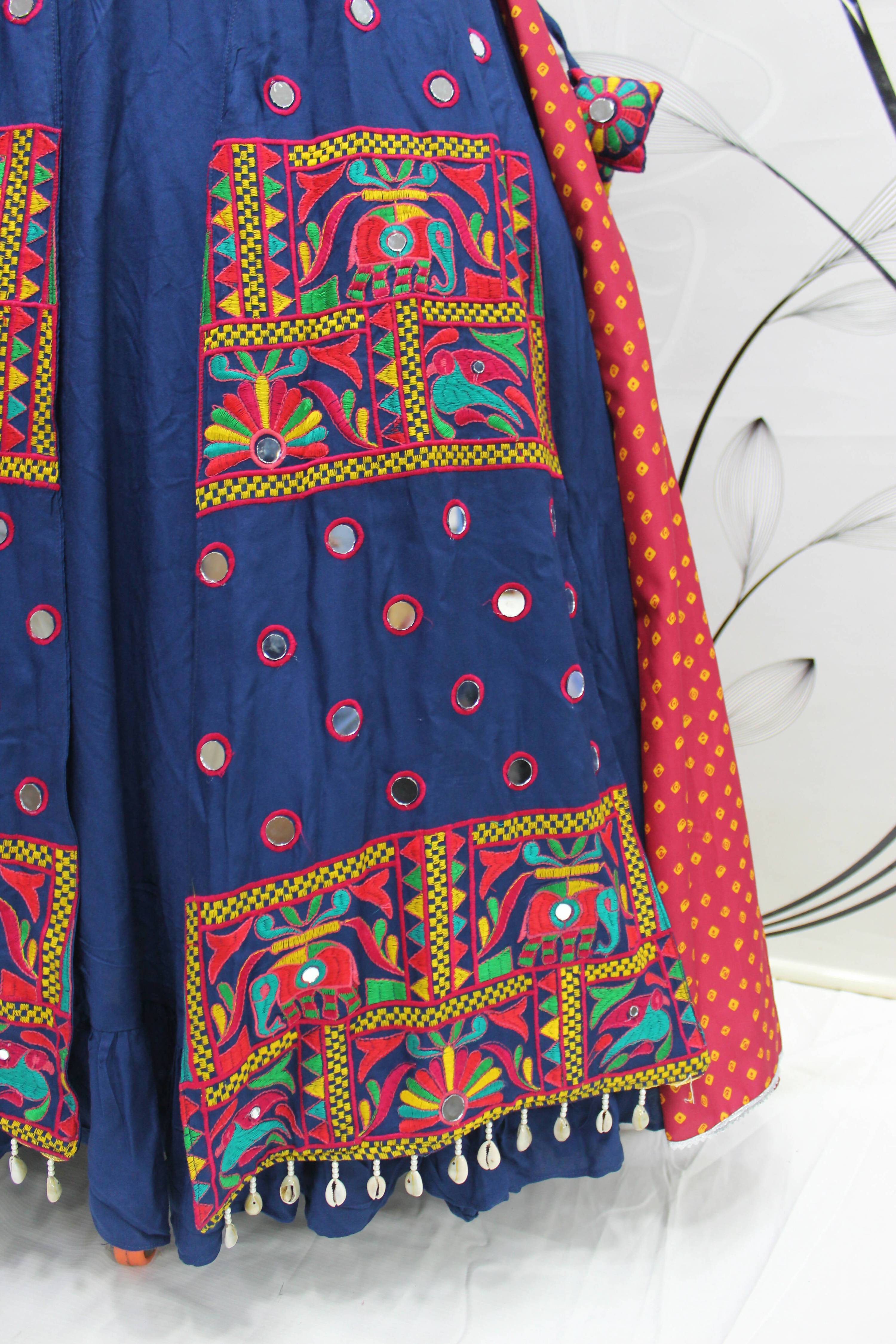 Blue Viscose Rayon Thread Embroidered Navratri Lehenga Choli with Dupatta - Raas - Distacart