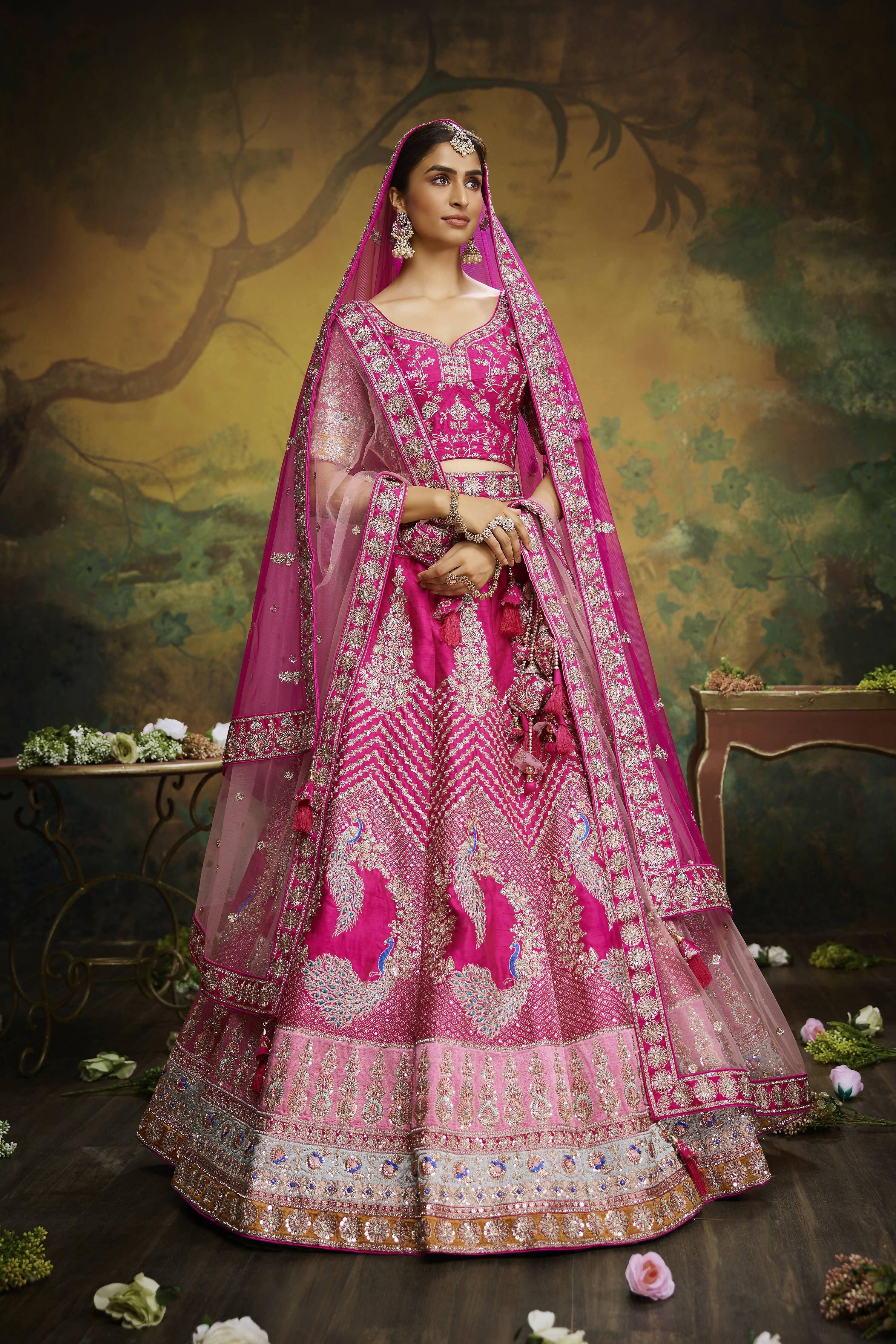 House of Panchhi Pink Pure Silk Moti & Zarkan heavy embroidery Lehenga choli & Dupatta - Distacart