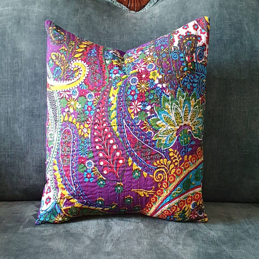 The Decor Nook Purple Base With Multicolour Flowers Print Cushion Cover - Distacart