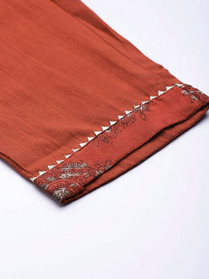 Anubhutee Maroon Ethnic Motifs Printed Thread Work Pure Cotton Kurta with Trousers & With Dupatta - Distacart