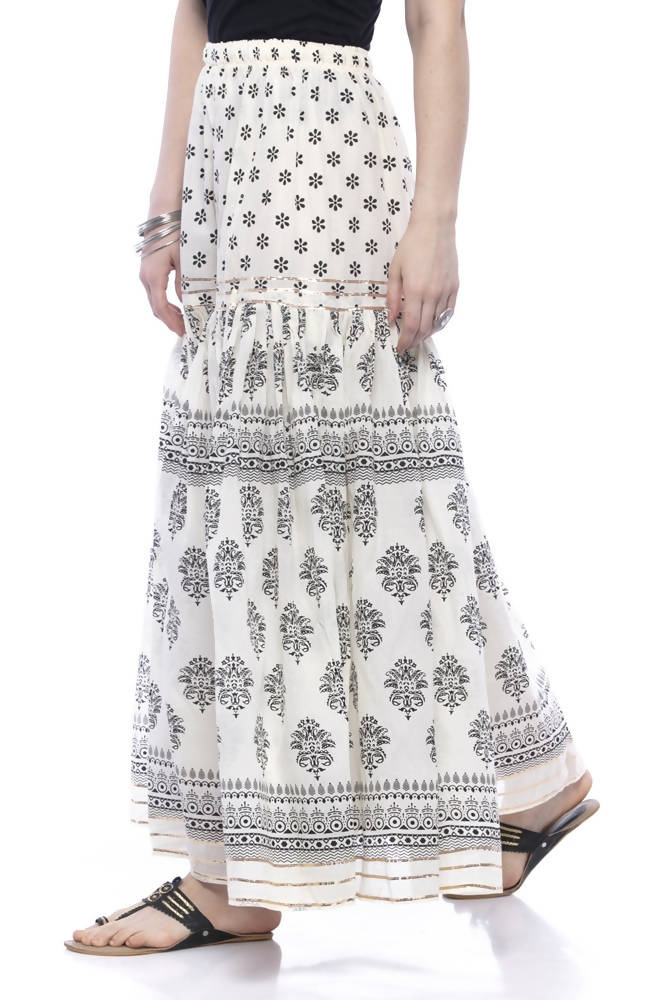 Mominos Fashion Cotton Block Print With Lace Work Off White Palazzo - Distacart