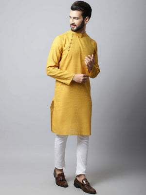 Even Apparels Yellow Color Pure Cotton Men's Kurta With Side Placket (SLD1192) - Distacart