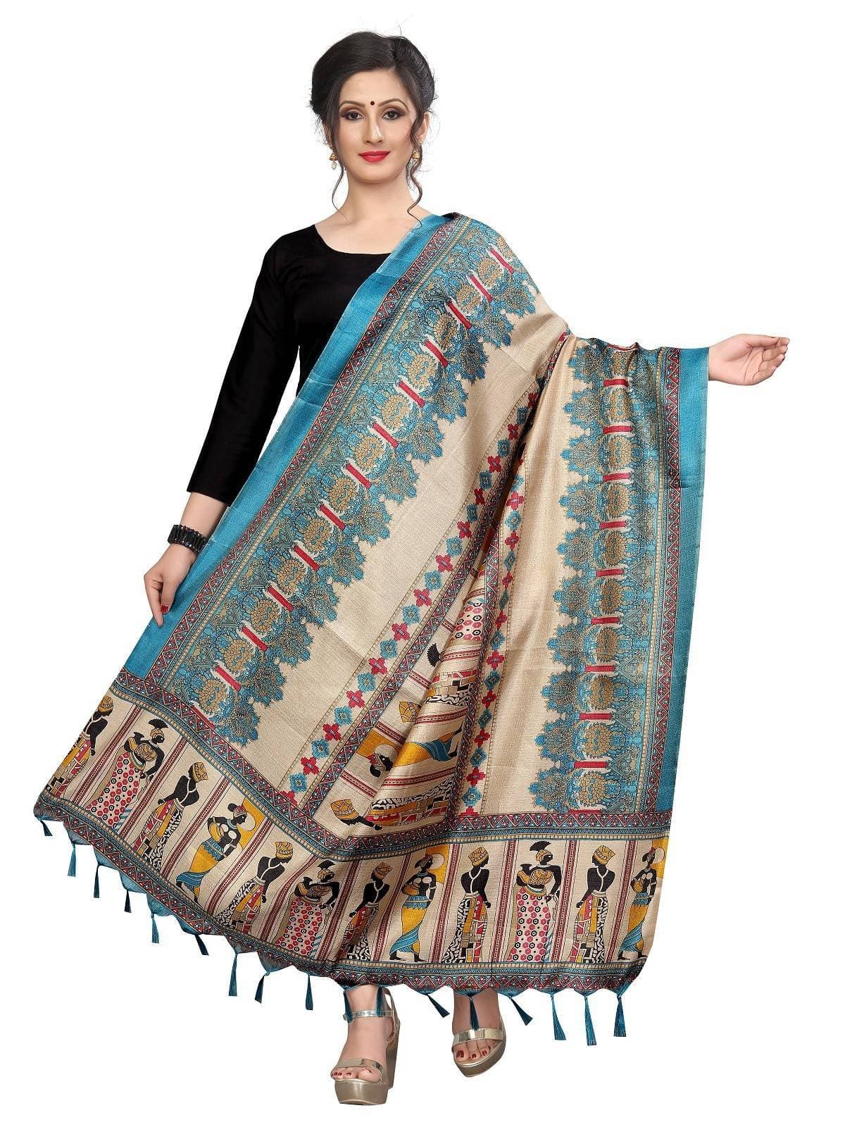 Vamika Rama Green Beautiful Printed Khadi Bhagalpuri Dupatta