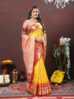 Thumbnail for Lorenvalley Fashion Yellow Organza Silk Woven Design with Meenakari Weaving Saree - Distacart