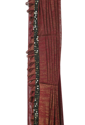 Mominos Fashion All Season Wear Rust And Black Ruffled Ready To Wear Saree - Distacart