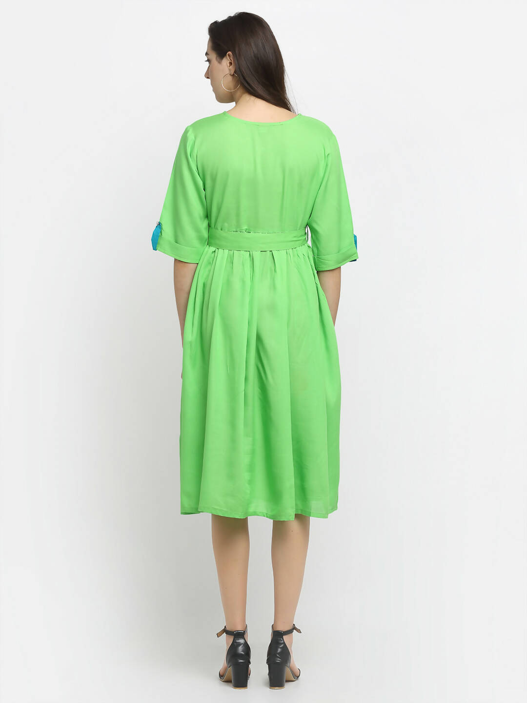 Rudra Bazaar Lime Green Flared Kurta with Belt - Distacart