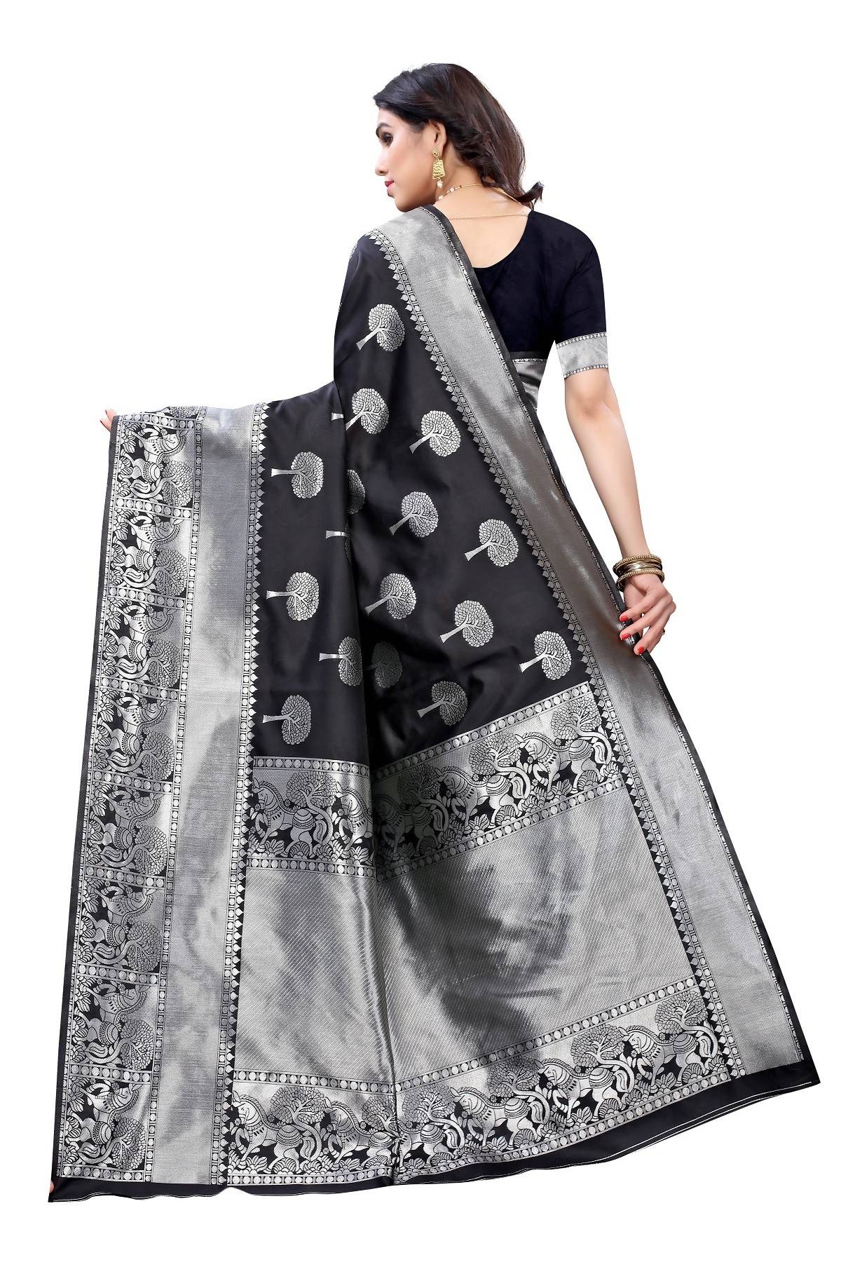 Vamika Banarasi Jacquard Weaving Black Saree (AMEE BLACK) - Distacart