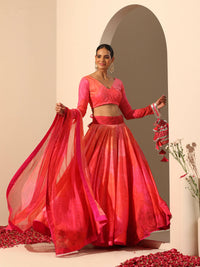 Thumbnail for Pomcha Jaipur Pink Gul Bahaar Lehenga Set - Distacart