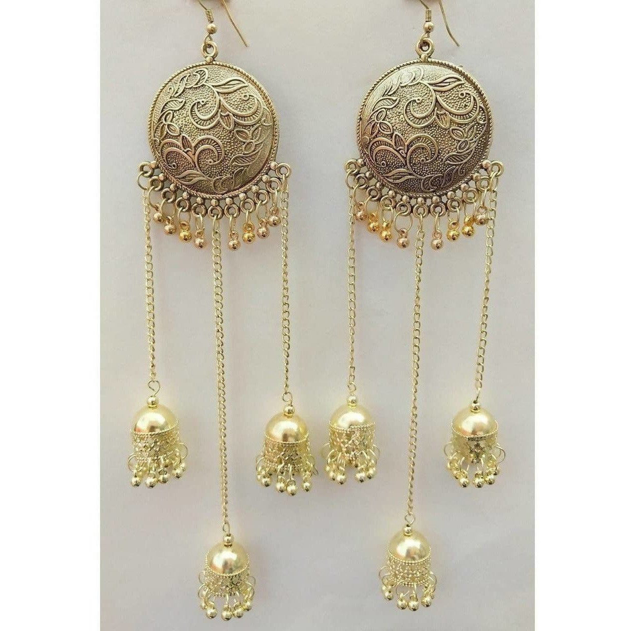 Bahubali Tassel Sun Design With Long Hanging Jhumkas Earrings