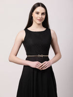Thumbnail for NVR Women Circular Gold Plated Stretchable Metal Belt - Distacart