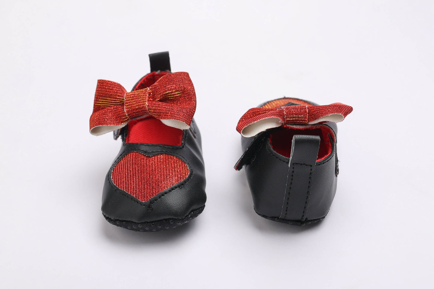 Tiny Bugs Girls Heart Bow Detailing Booties - Black & Red - Distacart