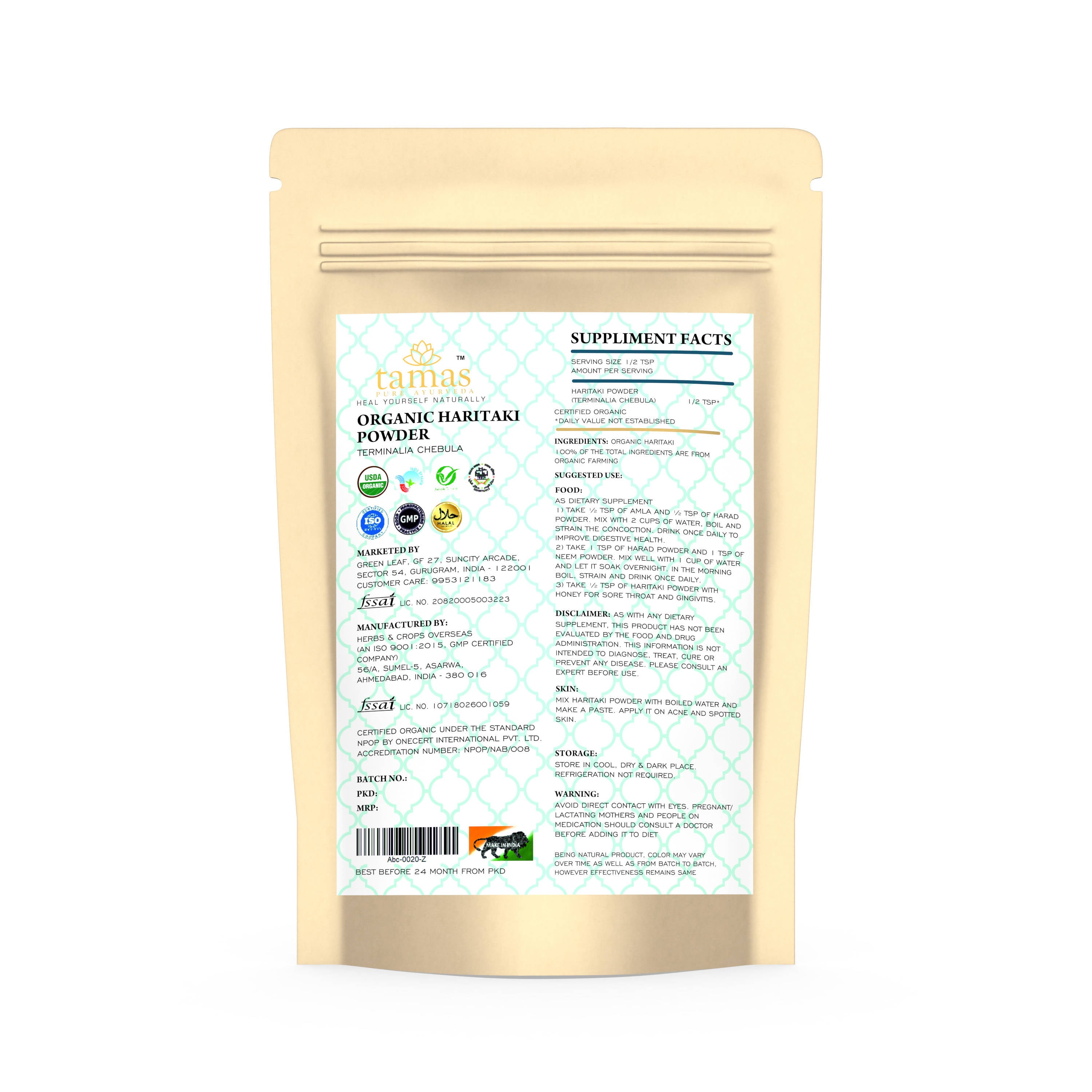 Tamas Pure Ayurveda Superfood Organic Haritaki Powder - Distacart