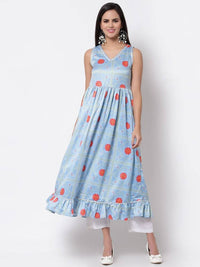 Thumbnail for Myshka Cotton Printed Sleeveless Round Neck Multicolor Casual Women's Dress