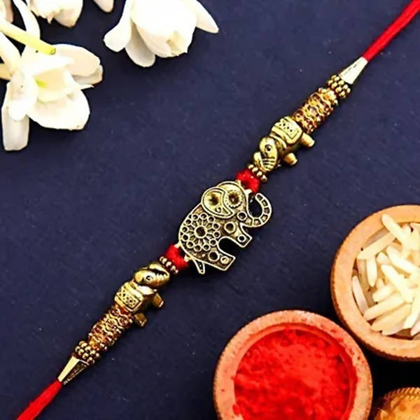 Ethnic Elephant Pearl Rakhi & Cashew Jar - Distacart