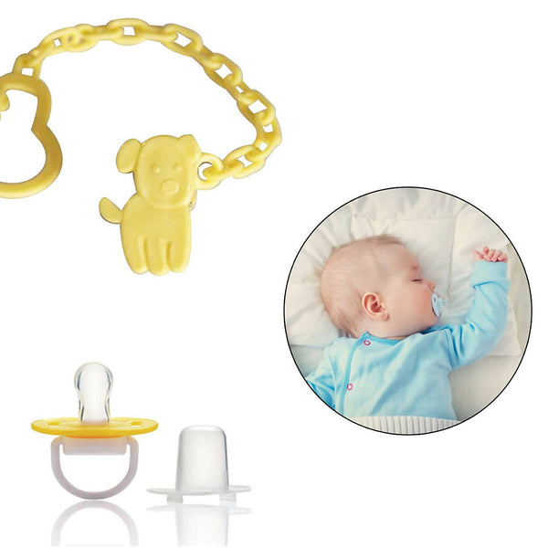 Safe-O-Kid Safe-O-Kid Animal Design Silicone Pacifier/Soother With Holder Chain And Clip, Yellow Dog - Distacart