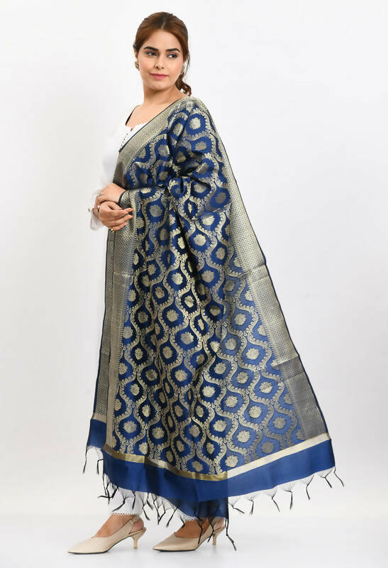 Mominos Fashion Moeza Women's Banarsi Silk All Over Woven Design Navy Blue Dupatta - Distacart
