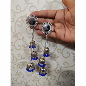 Kashmiri Triple Blue Color Pearls Hanging Jhumka Earrings
