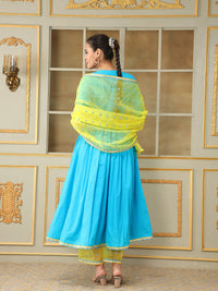 Thumbnail for Pomcha Jaipur Blue Saadgi Blue Mirror Work Anarkali Set - Distacart