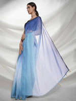 Thumbnail for Blue Organza Solid Saree With Unstitched Blouse Piece - Shanaya - Distacart